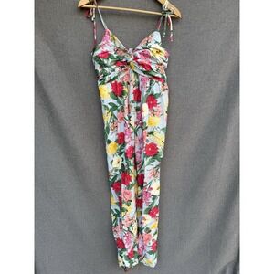 Old Navy Floral Colorful Linen Blend Strappy Twist Front Jumpsuit Womens Size S